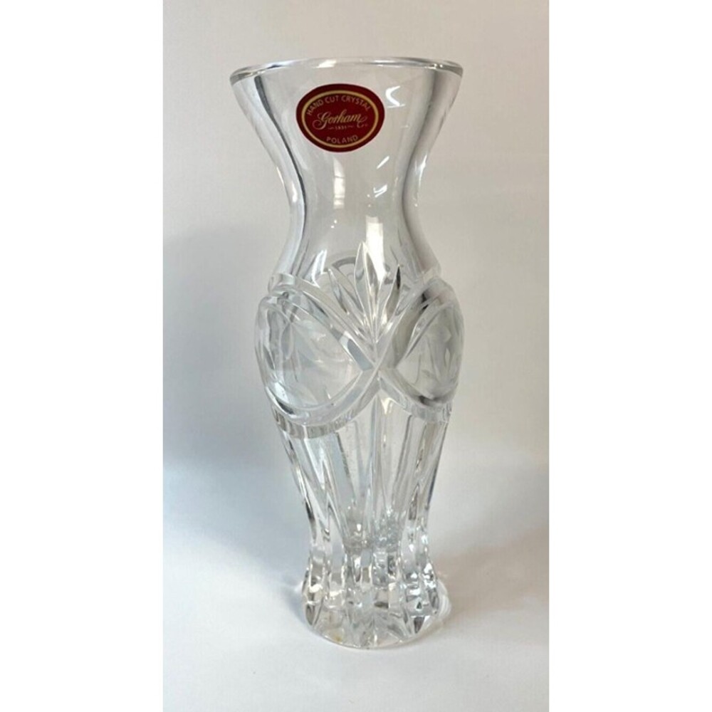 Vintage Gorham Hand Cut Crystal Vase Made in Poland 6.75" Floral Pattern Decor